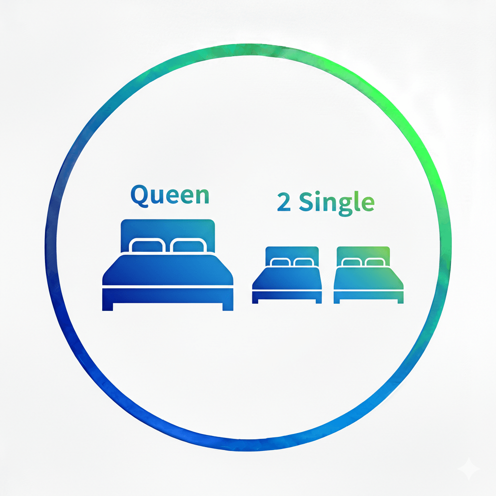 Queen Double or 2 Single Beds in each bedroom
